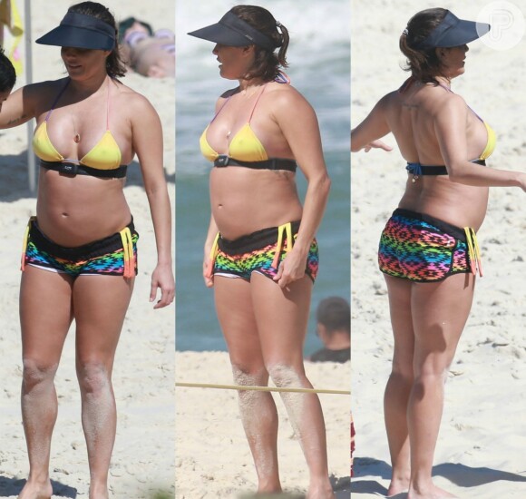 Deborah Secco também praticou exercícios na praia