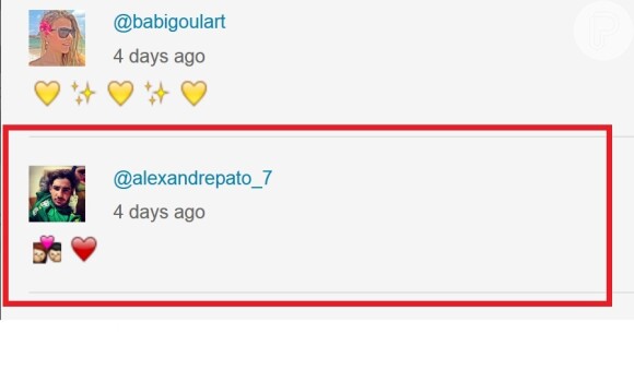 Alexandre Pato deixa mensagens com corações na página de Sophia Mattar