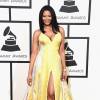 Vanessa Simmons usou vestido amarelo com fenda para o Grammy Awards, nesta segunda-feira, 15 de fevereiro de 2016