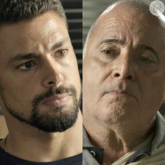 Juliano (Cauã Reymond) pede ajuda a Zé Maria (Tony Ramos) para descobrir o paradeiro de Tóia (Vanessa Giácomo), na novela 'A Regra do Jogo', em 17 de fevereiro de 2016