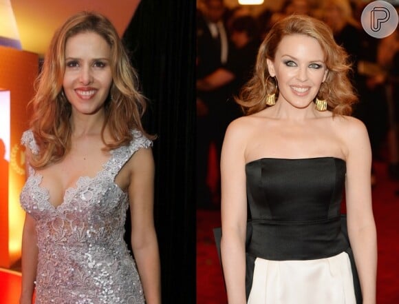 Leona Cavalli e Kylie Minogue tem o rosto fino e sorriem de forma parecida. Com os cabelos loiros esvoaçantes a semelhança aumentou
