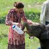 Kate Middleton e príncipe William dão mamadeira a filhotes de elefantes e rinocerontes em santuário animal na Índia, nesta quarta-feira, 13 de abril de 2016