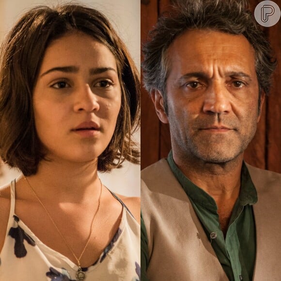 Olívia (Giullia Buscacio) temia que seu pai Santo (Domingos Montagner), após saber que ela não é sua filha, a tratesse de forma diferente, na novela 'Velho Chico'