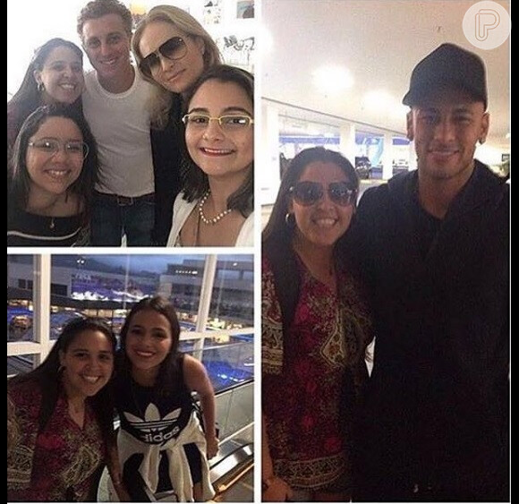Neymar e Bruna Marquezine posaram com fãs em um shopping no Rio de Janeiro