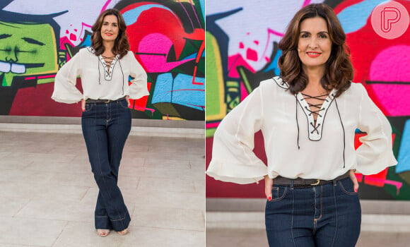 Para apresentar o 'Encontro', Fátima Bernardes aposta em um visual mais casual e concilia a tendência lace up com calça jeans