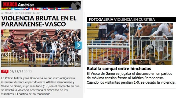 O jornal espanhol "Marca" destacou a "violência desatada" do episódio e destacou na capa do seu site uma galeria de fotos da briga