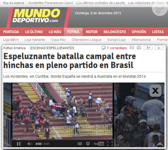 O espanhol 'Mundo Deportivo' lembrou que o local onde ocorreu a 'batalha', Curitiba, é mesmo local onde a Espanha e a Austrália medirão forças na Copa do Mundo de 2014