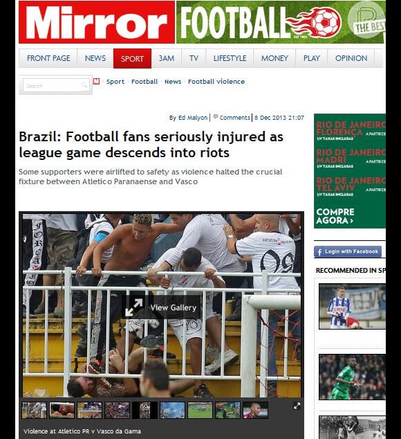 O jornal inglês 'Mirror' escreveu que 'os confrontos irão levantar questões sobre a segurança antes da Copa do Mundo'