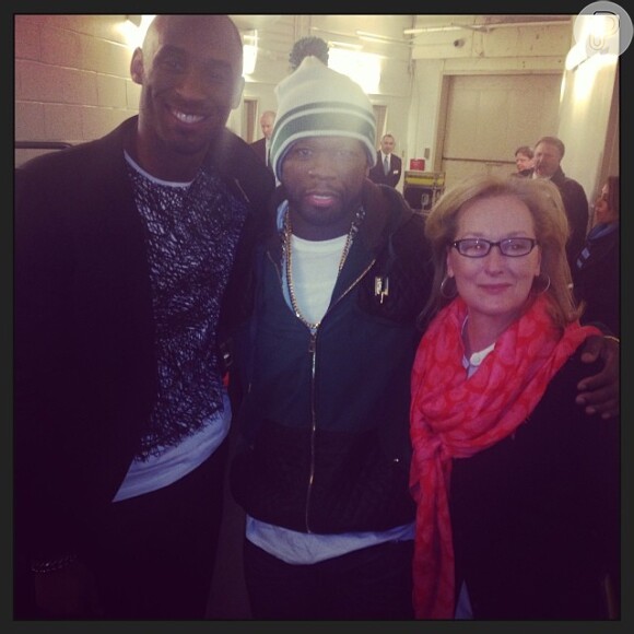 Kobe Bryant, 50 Cent e Meryl Streep após jogo de basquete em Nova York