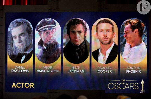 Os indicados a melhor ator, incluindo Hugh Jackman e Daniel Day-Lewis, são mostrados