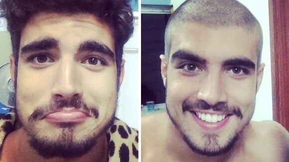Caio Castro raspa o cabelo em 'Saltibum'. Luciano Huck exibe foto do novo visual