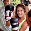 Grazi Massafera treina boxe com as atrizes Carla Salle e Giovanna Ewbank, no Rio de Janeiro. A foto foi postada no Instagram do professor Chico Salgado em fevereiro de 2014