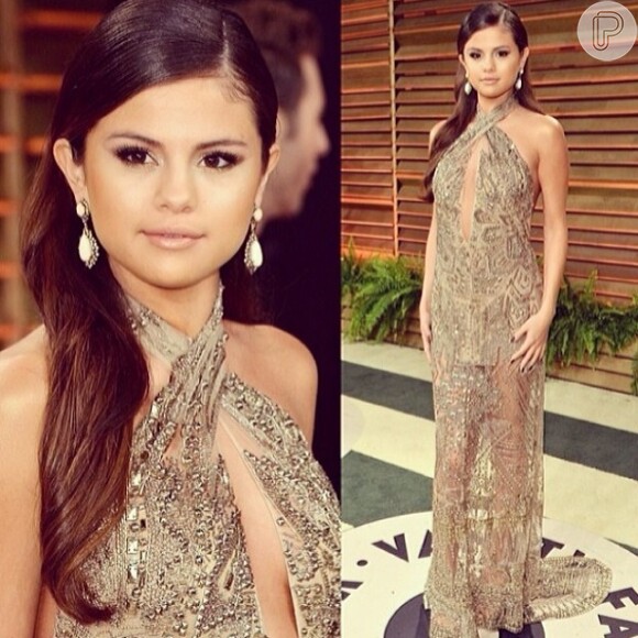 Justin Bieber publicou uma foto da ex-namorada Selena Gomez durante a festa do Oscar. Na legenda, o cantor a chaou de princesa mais elegante do mundo
