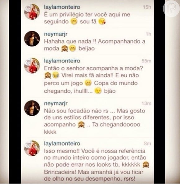 Com tom de paquera, Neymar e Layla trocaram mensagens no Instagram