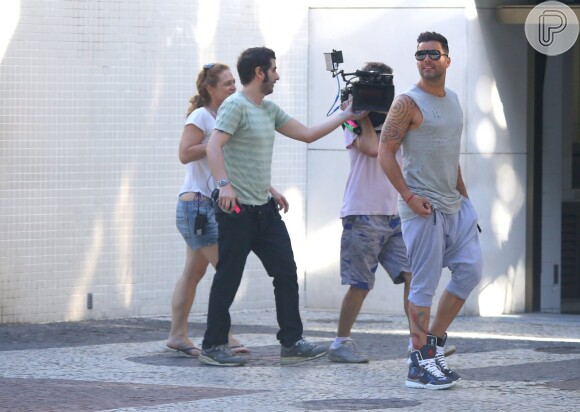 Ricky Martin grava o clipe da música 'Vida', trilha sonora da Copa do Mundo de 2014, no Rio de Janeiro, em 11 de março de 2014