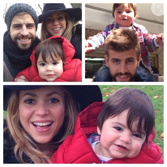 Shakira e Gerard Piqué posam com o filho, Milan