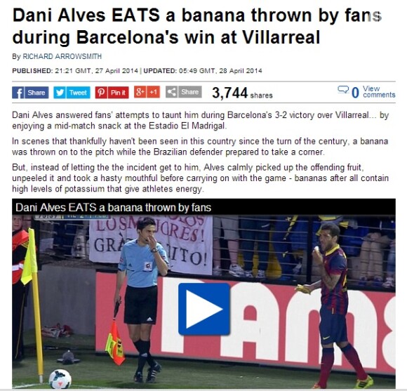 Daniel Alves virou notícia no mundo todo. Na imagem, a matéria do Daily Mail