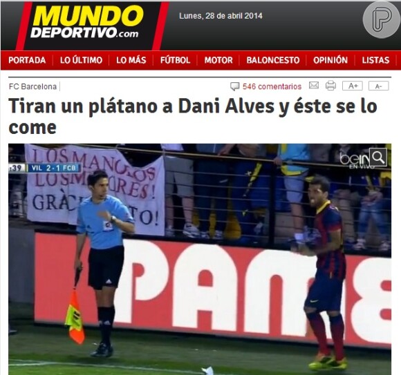 O 'Mundo Desportivo' também noticiou a atitude racista contra Daniel Alves