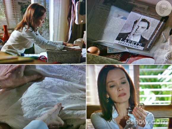 Virgílio (Humberto Martins) vê Helena (Julia Lemmertz) remexendo na caixa de lembranças que guarda de seu passado com Laerte (Gabriel Braga Nunes), na novela 'Em Família'
