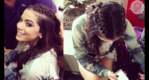 Anitta escolheu um penteado com tranças embutidas no topo da cabeça