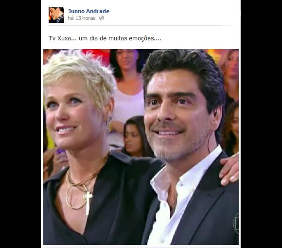 No Instagram de Junno Andrade, a foto do casal foi legendada: 'Ao lado de minha amada Xuxa'