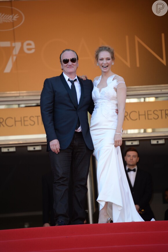 Quentin Tarantino e Uma Thurman participam da cerimônia de encerramento do Festival de Cannes 2014