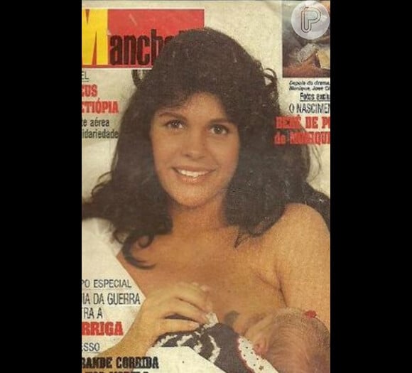 Monique Evans posou para a capa da revista 'Manchete' com Bárbara Evans ainda bebê no fim dos anos 1980