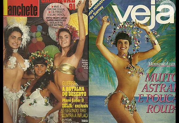 Monique Evans estampou capas de revista no início dos anos 1990 por conta do sucesso no Carnaval