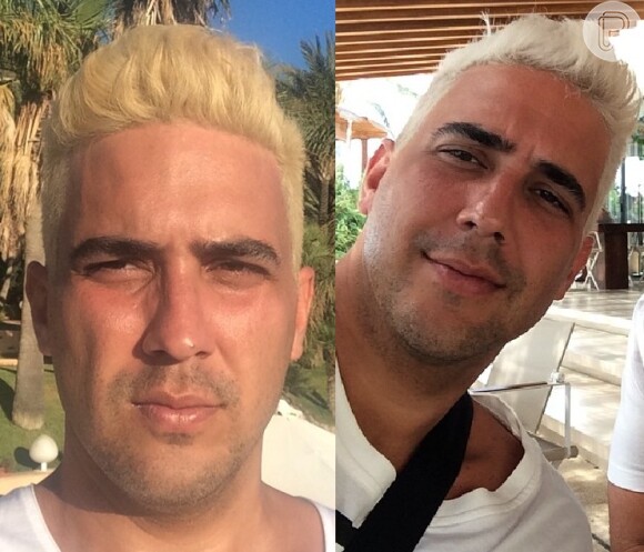 Após pintar o cabelo de loiro, André Marques descoloriu ainda mais os fios e apareceu platinado em uma foto postada no Instagram