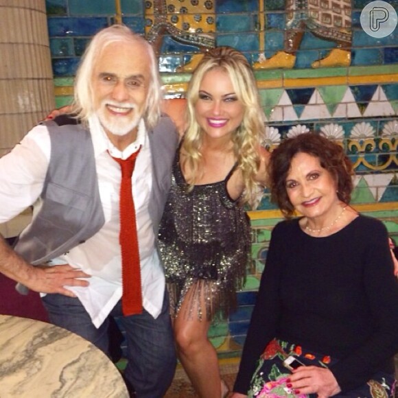 Francisco Cuoco, Ellen Roche e Rosamaria Murtinho na gravação da nova vinheta do 'Dança dos Famosos'