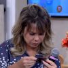 Fernanda Souza experimentou alguns bolinhos no palco do programa e foi surpreendida ao saber que havia escolhido um feito de abobrinha