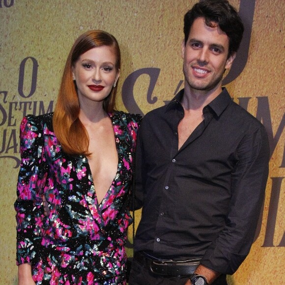 Marina Ruy Barbosa e o marido, Xandinho Negrão, na festa de lançamento da novela 'O Sétimo Guardião'