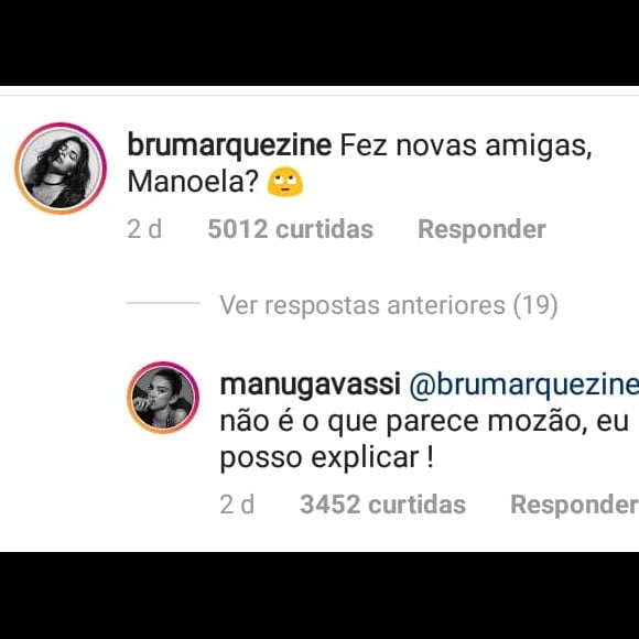 Bruna Marqueizine brinca em foto de Manu Gavassi  com famosas