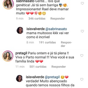 Isis Valverde ganhou elogios de Sabrina Sato e Preta Gil pelo corpo pós-parto