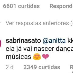 Sabrina Sato responde Anitta sobre demora da filha, Zoe