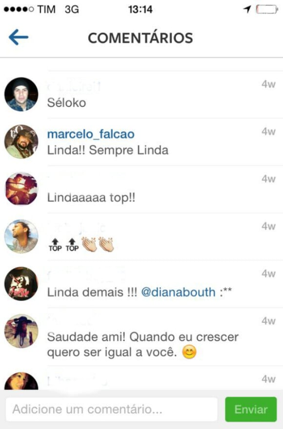 Apaixonado, Marcelo Falcão tem curtido várias fotos que Diana posta no Instagram