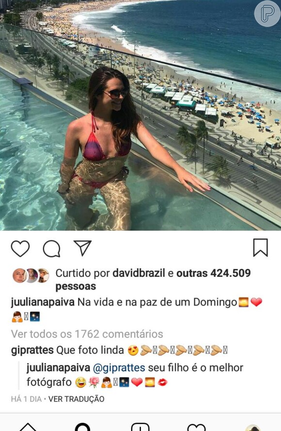 Mãe de Nicolas Prattes elogia foto de Juliana Paiva feita por ator: 'Linda'