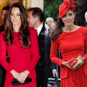 O vestido vermelho Alexander McQueen foi aposta de Kate Middleton em uma recepção no palácio de Buckingham em 2014 e no jubileu de diamante em comemoração aos 60 anos da rainha Elizabeth II, em 2012