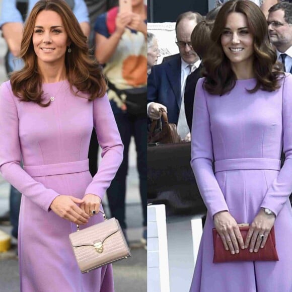 O vestido lilás Emilia Wickstead foi usado por Kate Middleton em evento na Cúpula Global Ministerial de Saúde Mental em outubro de 2018 e em uma visita oficial à Alemanha em julho de 2017