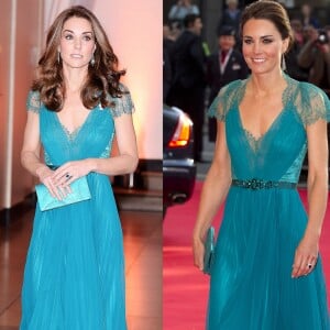 Em novembro de 2018, Kate Middleton reciclou o look usado em 2012 em um evento das Olímpiadas para prestigiar a premiação anual Tusk Conservation, em Londres. A inglesa apostou em vestido da grife Jenny, sandália Jimmy Choo e clutch Jenny Packham