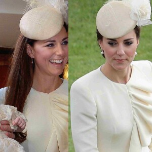 Kate Middleton elegeu um longo Alexander McQueen para o batizado do filho George em 2013. O mesmo modelo foi usado anteriormente em uma festa no jardim do Palácio de Buckingham
