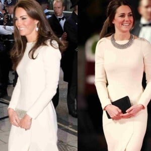 Kate Middleton foi fotografada com o vestido nude Rouland Mouret em duas ocasiões: um jantar beneficente em maio de 2012 e na première do filme 'Mandela: Long Walk to Freedom' em 2013