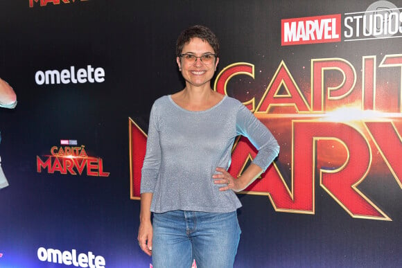 Sandra Annenberg prestigiou a pré-estreia do filme 'Capitã Marvel', em shopping de São Paulo, nesta quarta-feira, 6 de março de 2019