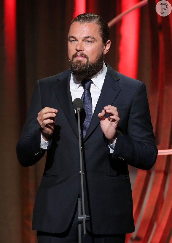 Leonardo DiCaprio discursou na oitava edição do prêmio Clinton Global Citizen, em Nova York, Estados Unidos, em 21 de setembro de 2014