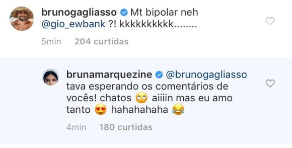 Bruna Marquezine é zoada por Bruno Gagliasso em post no Instagram