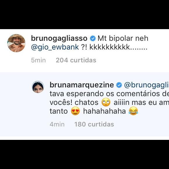 Bruna Marquezine é zoada por Bruno Gagliasso em post no Instagram