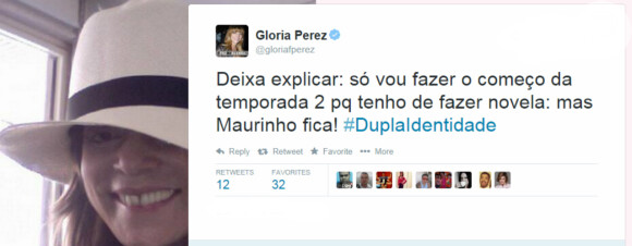 Gloria Perez contou aos seus seguidores que 'Dupla Identidade' terá continuidade e se manterá no mesmo dia e horário, com parte do elenco atual