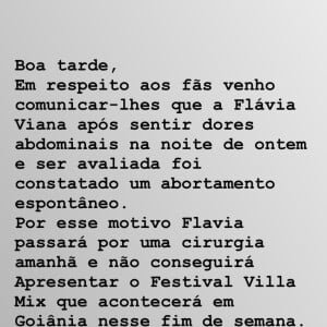 Flávia Viana e Marcelo Zangrandi anunciaram a interrupção da gravidez através de mensagem no Instagram.
