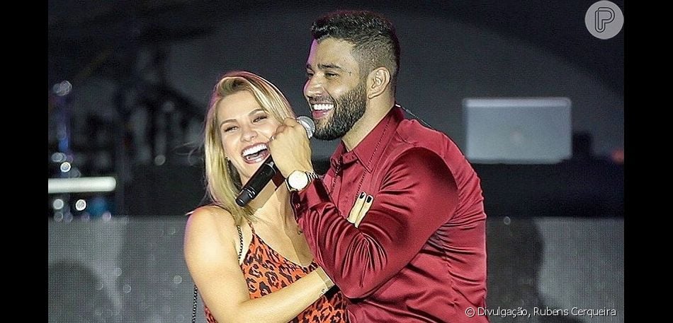 Andressa Suita canta com Gusttavo Lima em palco do Buteco, em Minas Gerais, em 20 de outubro de 2019