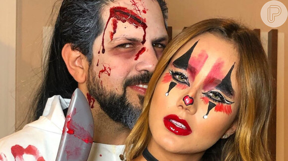 Sorocaba, da dupla com Fernando, e a namorada, Biah Rodrigues, curtiram festa de Halloween em São Paulo nesta quinta-feira, 31 de outubro de 2019